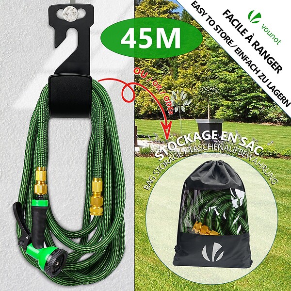 VOUNOT - Tuyau d’Arrosage Extensible 45m Renforce avec Accessoires vert - large