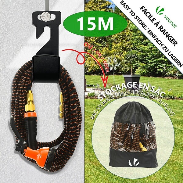 VOUNOT - Tuyau d’Arrosage Extensible 15m Renforce avec Accessoires orange - large