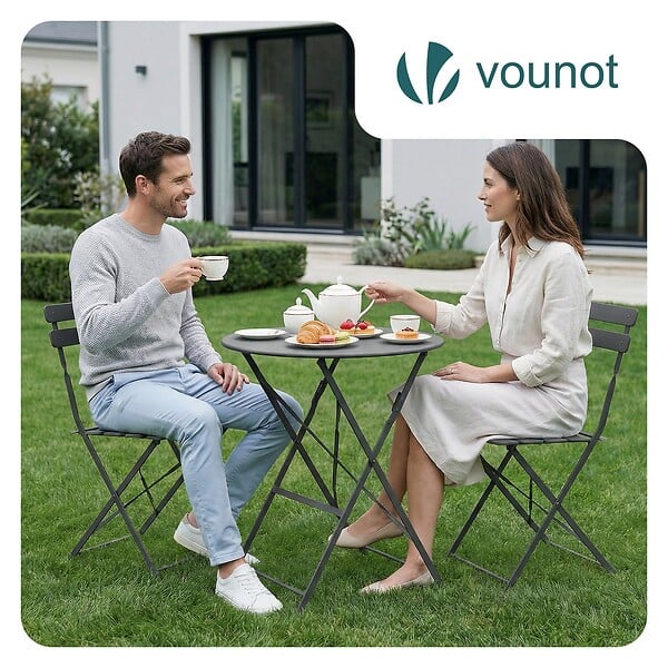 VOUNOT - Set de Bistro en metal 1 table 2 chaises Gris - large