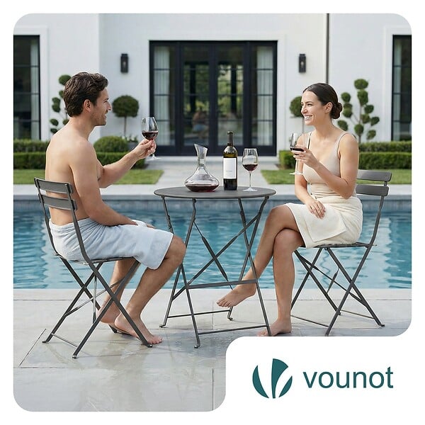 VOUNOT - Set de Bistro en metal 1 table 2 chaises Gris - large