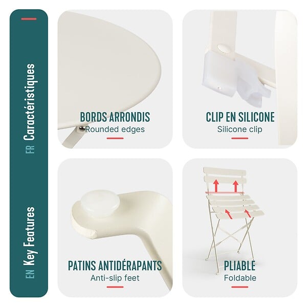 VOUNOT - Set de Bistro en metal 1 table 2 chaises Crème - large