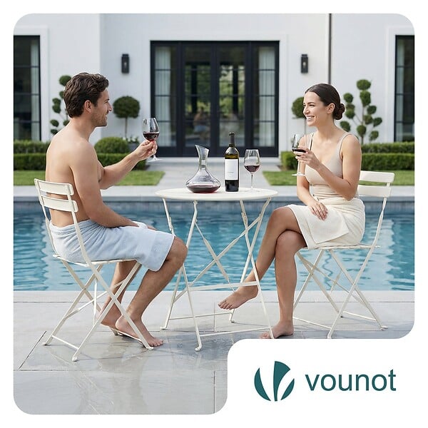 VOUNOT - Set de Bistro en metal 1 table 2 chaises Crème - large