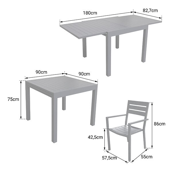 HAPPY GARDEN - Salon de jardin VENEZIA extensible 90/180 en aluminium blanc - 8 places - large