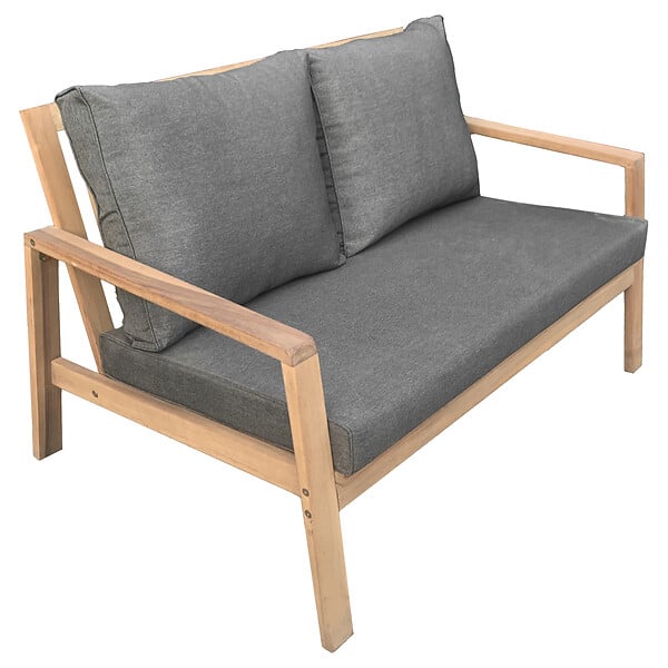 HAPPY GARDEN - Salon de jardin en acacia 4 places GILI - coussins gris - large