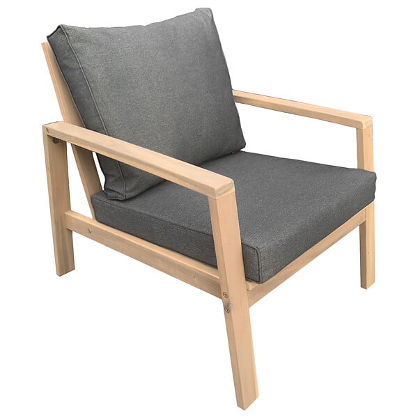 HAPPY GARDEN - Salon de jardin en acacia 4 places GILI - coussins gris - large
