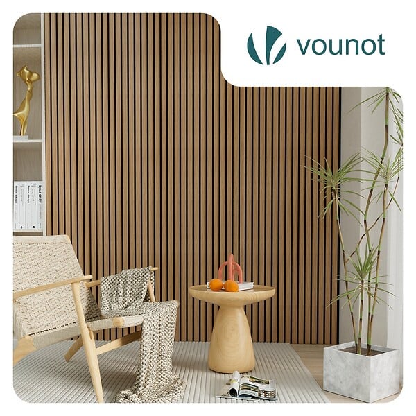 VOUNOT - Lot de 4 panneaux acoustiques muraux Tasseaux en bois MDF avec feutre noir 120x60x2.1cm chene clair - large