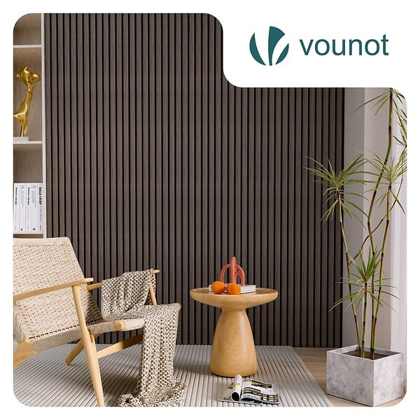 VOUNOT - Lot de 2 panneaux acoustiques muraux Tasseaux en bois MDF avec feutre noir 120x60x2.1cm chene foncé - large
