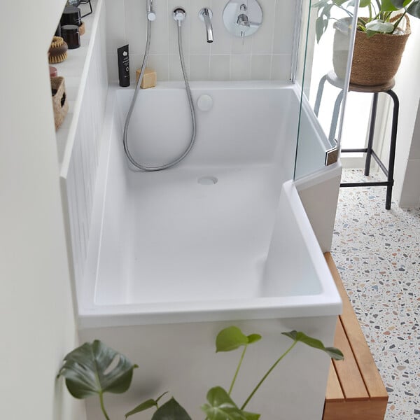 JACOB DELAFON - Baignoire bain douche Neo + étagère + pare bain 180 x 90, version droite - large