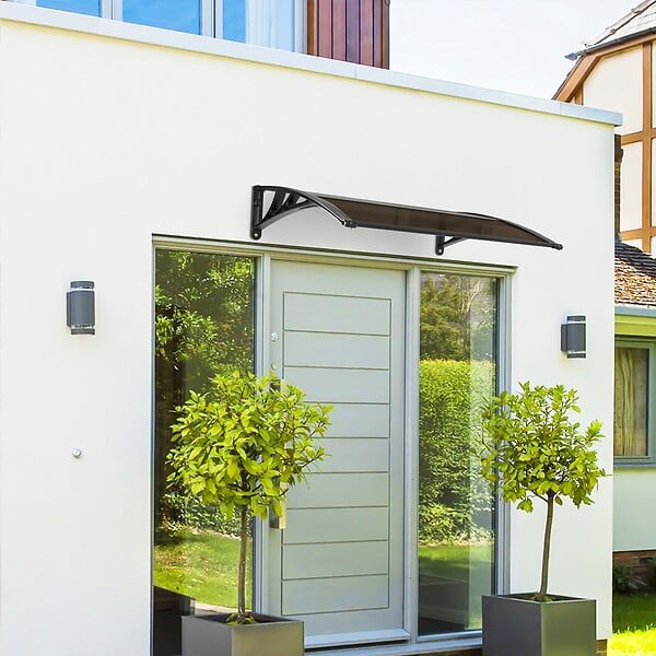 VOUNOT - Auvent de porte marquise 120x80 cm en Polycarbonate anti UV Marron - large