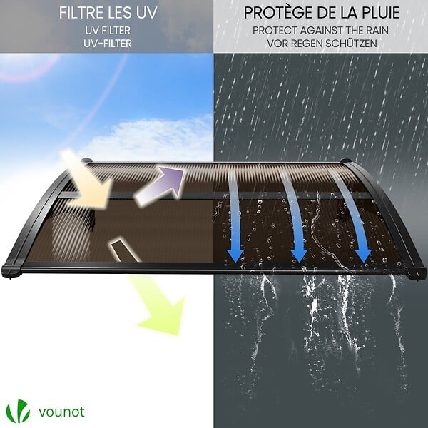 VOUNOT - Auvent de porte marquise 120x80 cm en Polycarbonate anti UV Marron - large
