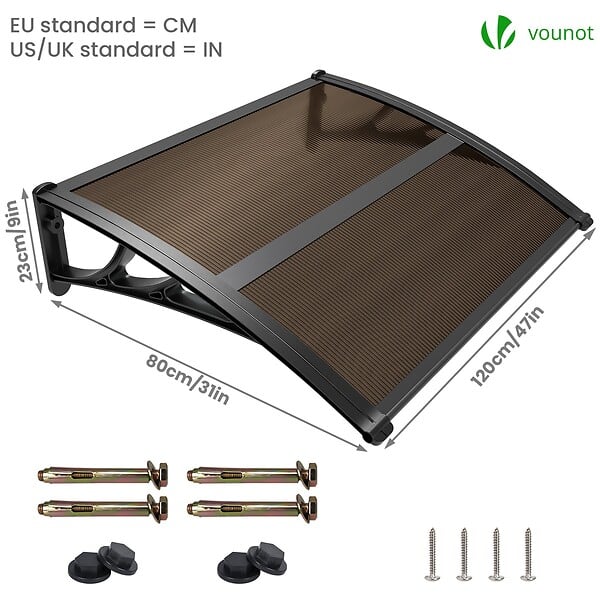 VOUNOT - Auvent de porte marquise 120x80 cm en Polycarbonate anti UV Marron - large