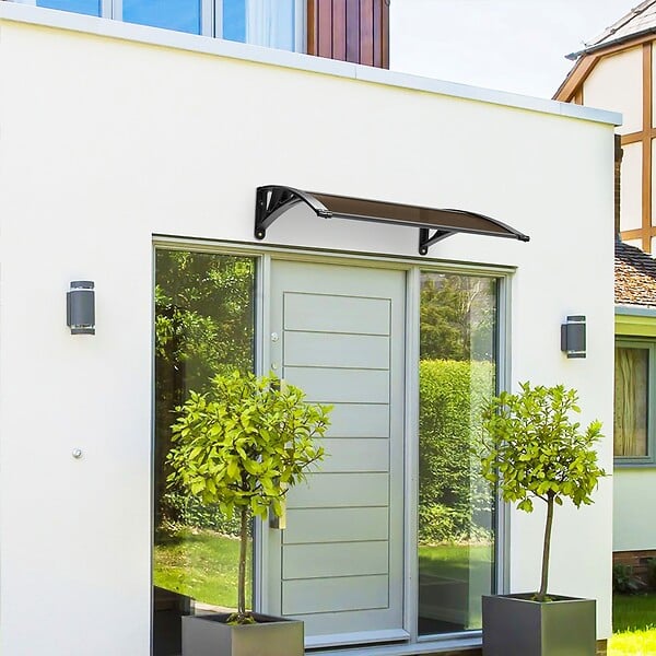 VOUNOT - Auvent de porte marquise 100x80 cm en Polycarbonate anti UV Marron - large