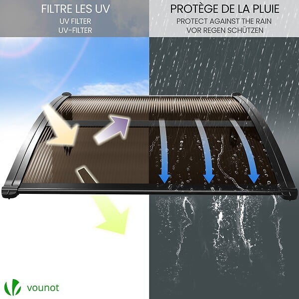 VOUNOT - Auvent de porte marquise 100x80 cm en Polycarbonate anti UV Marron - large