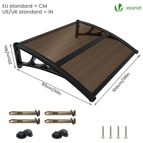VOUNOT - Auvent de porte marquise 100x80 cm en Polycarbonate anti UV Marron - large