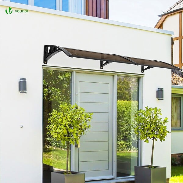 VOUNOT - Auvent de porte marquise 200x80 cm en Polycarbonate anti UV Marron - large