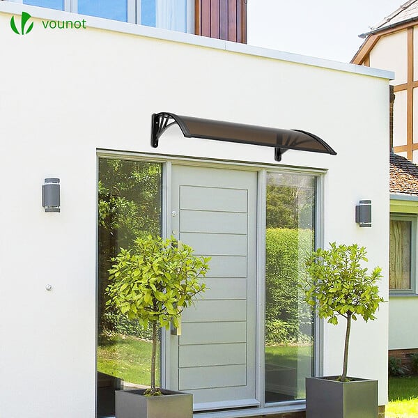 VOUNOT - Auvent de porte marquise 100x80 cm en Polycarbonate anti UV Marron - large
