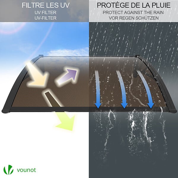VOUNOT - Auvent de porte marquise 100x80 cm en Polycarbonate anti UV Marron - large