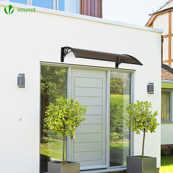 VOUNOT - Auvent de porte marquise 120x80 cm en Polycarbonate anti UV Marron - large