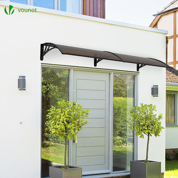 VOUNOT - Auvent de porte marquise 200x80 cm en Polycarbonate anti UV Marron - large