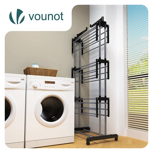 VOUNOT - Sechoir a linge etendoir 4 niveaux 126x63x170cm noir-gris - large