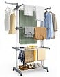 VOUNOT - Sechoir a linge etendoir 4 niveaux 126x63x170cm gris-blanc - vignette