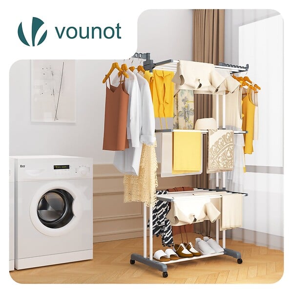 VOUNOT - Sechoir a linge etendoir 4 niveaux 126x63x170cm gris-blanc - large