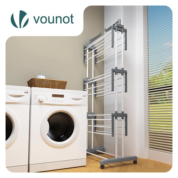 VOUNOT - Sechoir a linge etendoir 4 niveaux 126x63x170cm gris-blanc - large