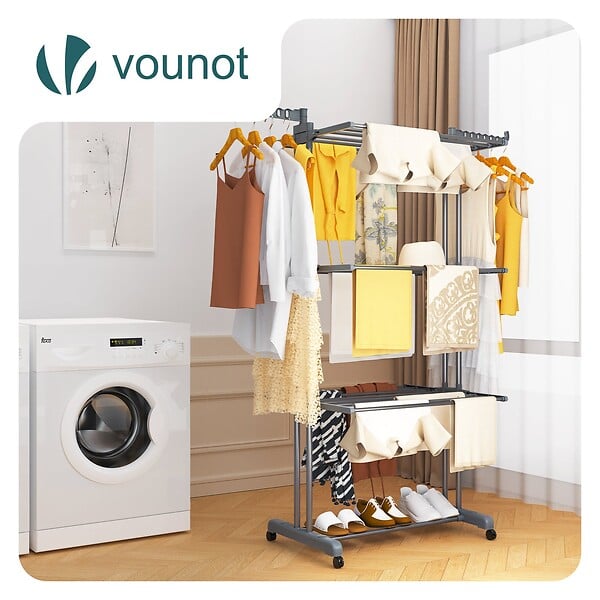 VOUNOT - Sechoir a linge etendoir 4 niveaux 126x63x170cm gris - large