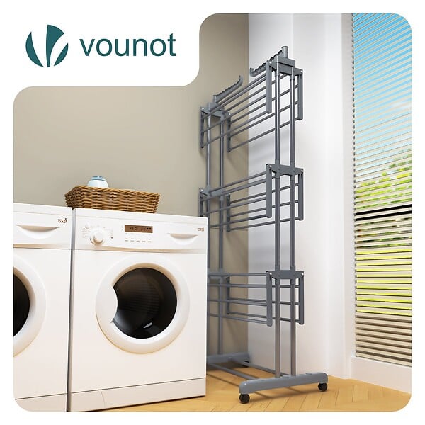 VOUNOT - Sechoir a linge etendoir 4 niveaux 126x63x170cm gris - large