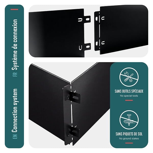 VOUNOT - Lot de 5 Bordure de jardin en métal flexible 100x18cm noir - large