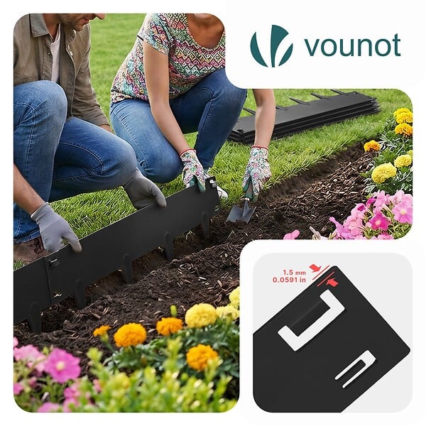 VOUNOT - Lot de 5 Bordures de jardin acier galvanise avec pointes ancrages 106x18cm noir - large