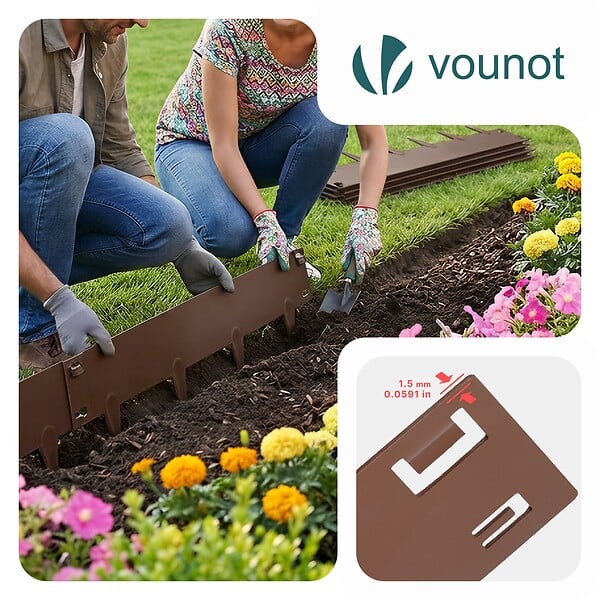 VOUNOT - Lot de 5 Bordures de jardin acier galvanise avec pointes ancrages 106x18cm marron - large
