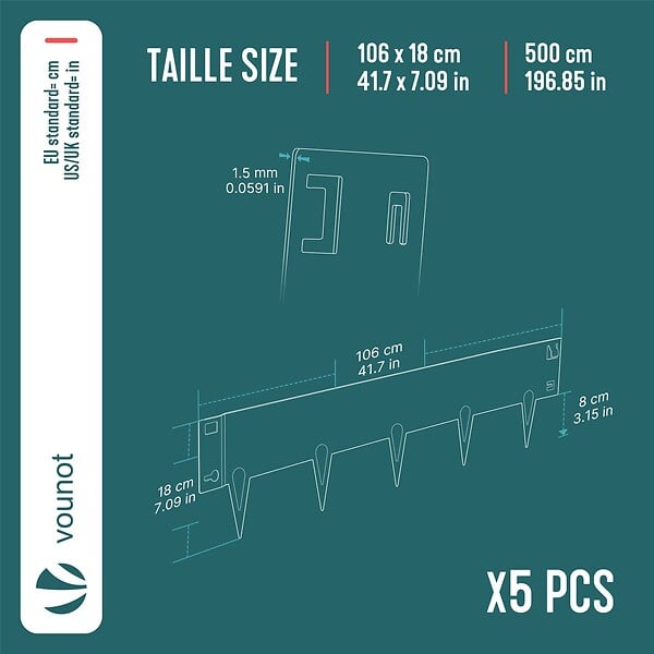 VOUNOT - Lot de 5 Bordures de jardin acier galvanise avec pointes ancrages 106x18cm marron - large