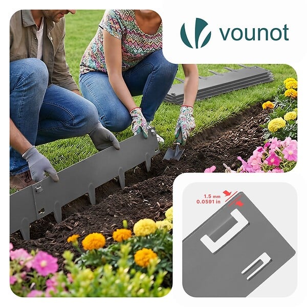 VOUNOT - Lot de 10 Bordures de jardin acier galvanise avec pointes ancrages 106x18cm gris - large