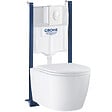 GROHE - Pack WC suspendu sans bride Start Round Ceramic  + abattant frein de chute + Bâti-support mur + Plaque blanc alpin - vignette