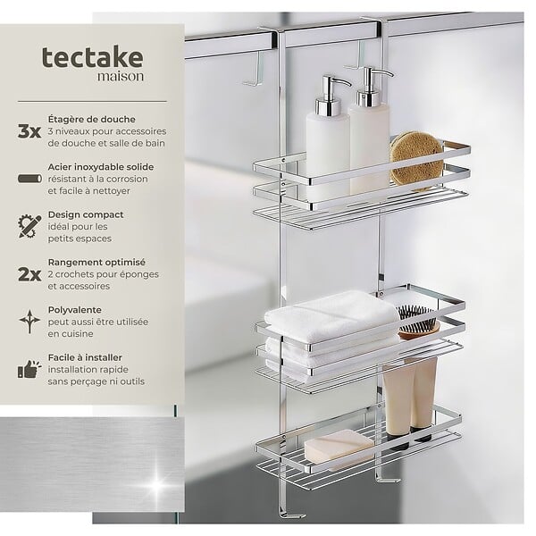 TECTAKE - Étagère de douche argent - large