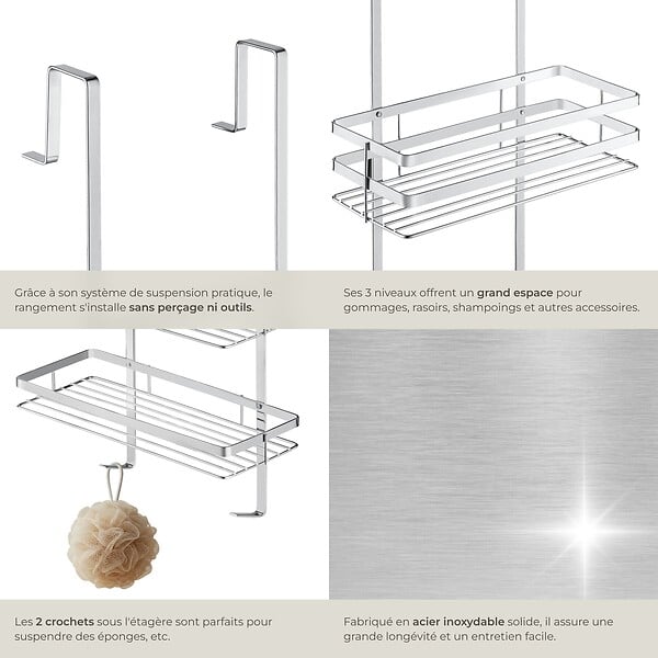 TECTAKE - Étagère de douche argent - large