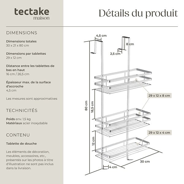 TECTAKE - Étagère de douche argent - large