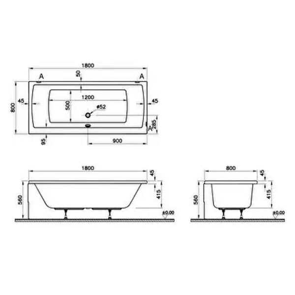 VITRA - Baignoire rectangulaire VitrA Neon avec pied 180x80cm Blanc - large