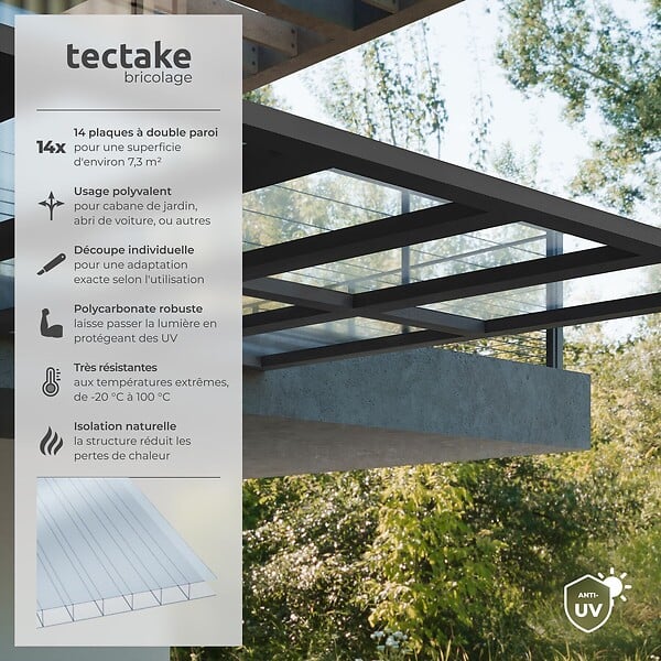 TECTAKE - Plaques doubles SHINY en polycarbonate découpables blanc transparent - large