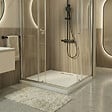 CERAMIA - PixL 90x90 cm receveur de douche carré à poser en résine composite avec surface effet pierre, blanc (CERAPX9090W) : - vignette
