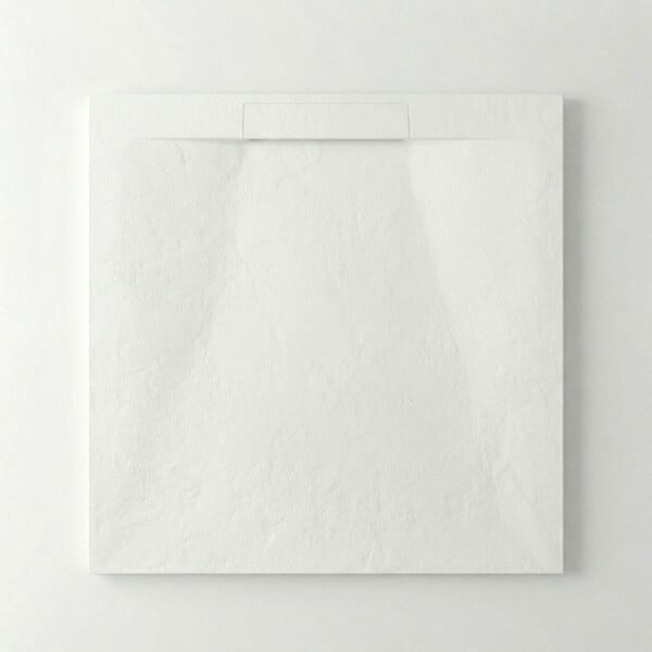 CERAMIA - PixL 90x90 cm receveur de douche carré à poser en résine composite avec surface effet pierre, blanc (CERAPX9090W) : - large