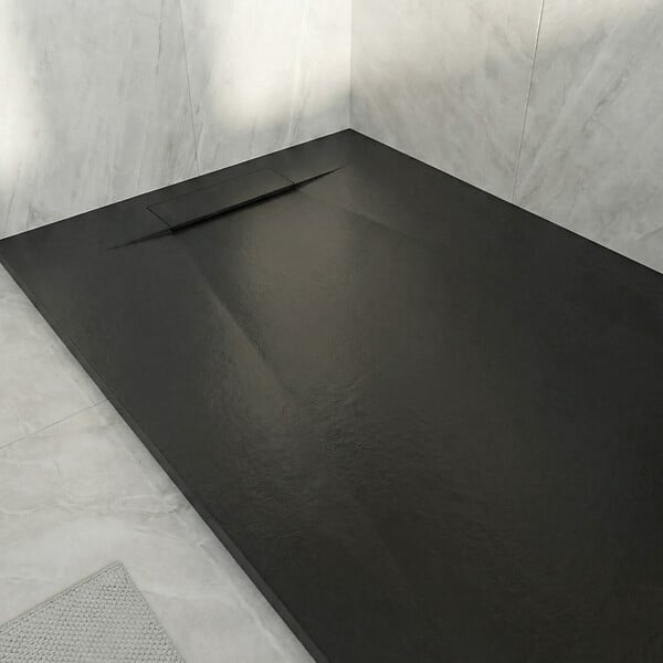 CERAMIA - PixL 120x90 cm receveur de douche rectangulaire à poser en résine composite, surface effet pierre, noir (CERAPX12090B) - large