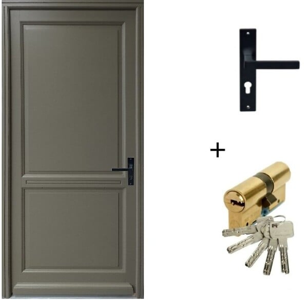 GD MENUISERIES - Porte d'entrée Bois Pleine Elixir, Vert Gris Olive, H215 x L90 cm Côte Tableau, p.Gauche (Poignée, Barillet ref010723NO) - large
