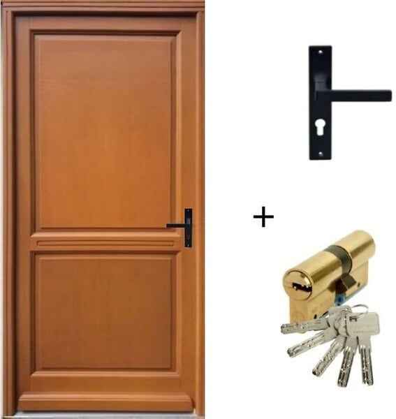 GD MENUISERIES - Porte d'entrée Bois Pleine Eyden, H215 x L90 cm Côte Tableau, p.Gauche (Poignée, Barillet ref010723NO) - large