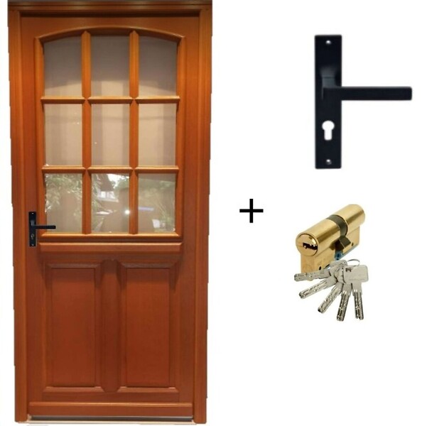 GD MENUISERIES - Porte d'entrée Bois Vitrée Agatha, H215 x L90 cm Côte Tableau, p.Droit (Poignée, Barillet ref010723NO) - large