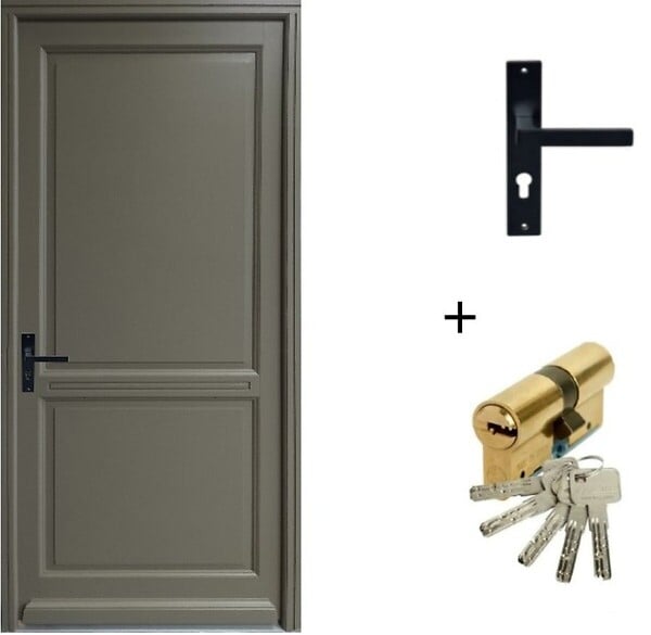GD MENUISERIES - Porte d'entrée Bois Pleine Elixir, Vert Gris Olive, H215 x L90 cm Côte Tableau, p.Droit (Poignée, Barillet ref010723NO) - large