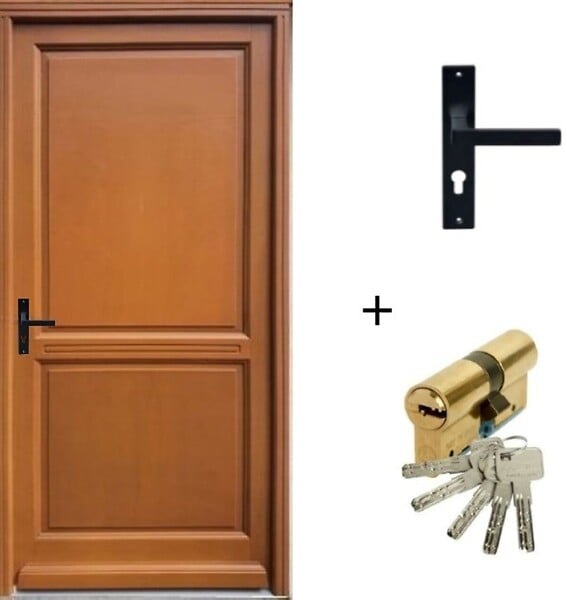 GD MENUISERIES - Porte d'entrée Bois Pleine Eyden, H215 x L90 cm Côte Tableau, p.Droite (Poignée, Barillet ref010723NO) - large