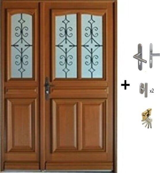GD MENUISERIES - Porte d'entrée Bois Tiercée Vauban H215xL140 cm Côte Tableau p.Droit (Poignée, Barillet ref IN158RPL2 - IN303NEW) - large