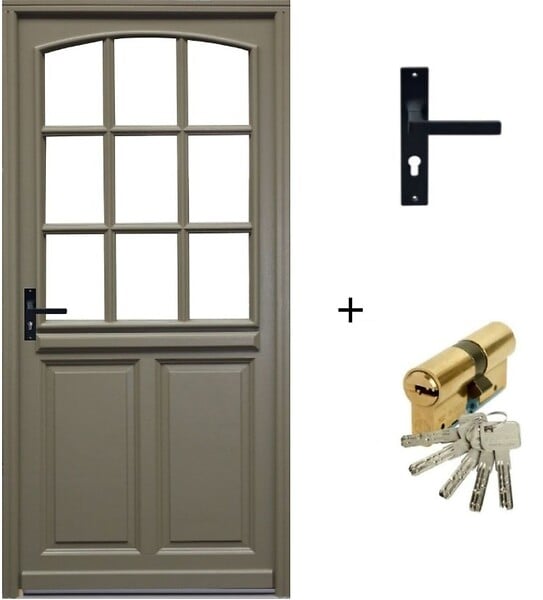 GD MENUISERIES - Porte d'entrée Bois Vitrée Ady, Vert Gris Olive, H215 x L90 cm Côte Tableau, p.Droit (Poignée, Barillet ref010723NO) - large